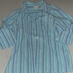 Mens Size Large Striped Blue and Green Shirt